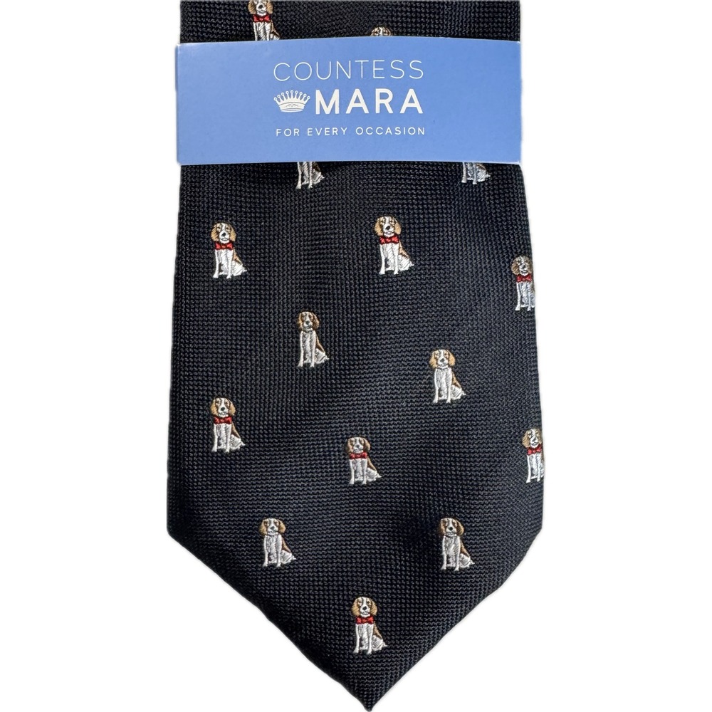 NWT Countess Mara Silk Tie Mens Navy Blue Beagle Dog Novelty Neck Tie